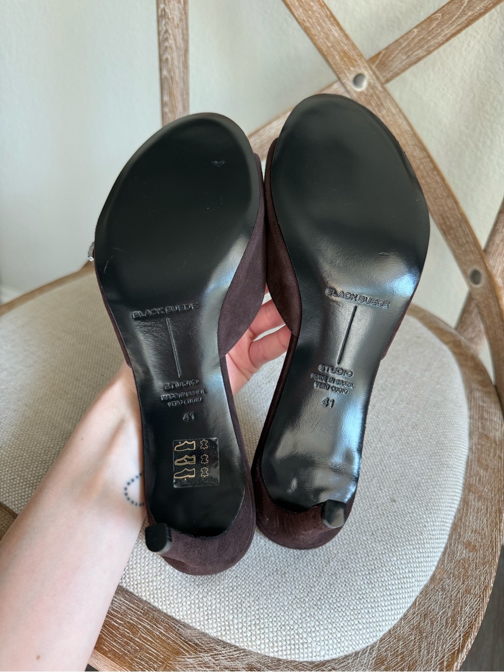 Black Suede Studio Elena Buckle Mule Heels - Picture 5 of 7